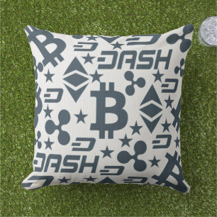 Cryptocurrency Blue Money Pattern Outdoor Pillow