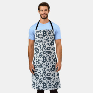 Cryptocurrency Blue White Money Pattern Apron
