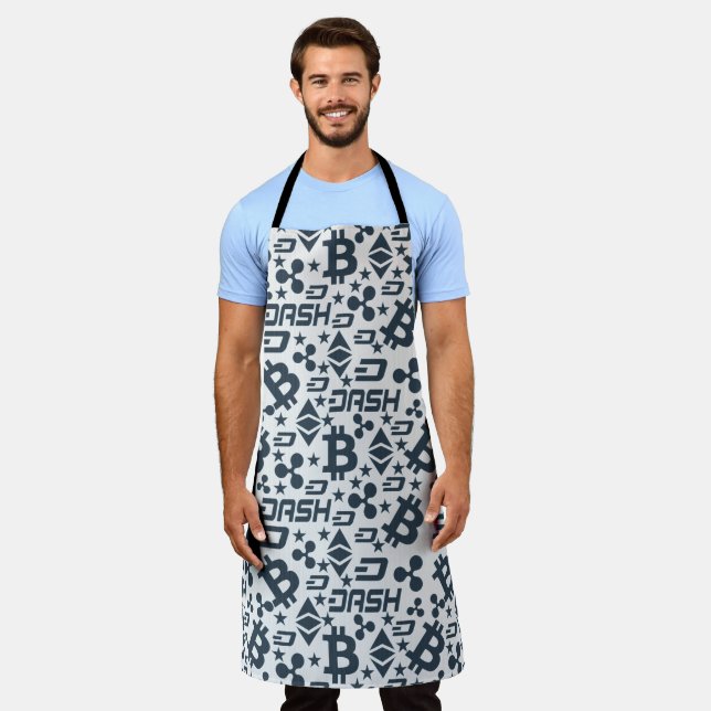 Cryptocurrency Blue White Money Pattern Apron (Worn)