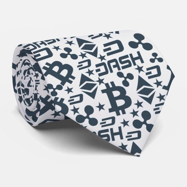Cryptocurrency Blue & White Pattern Neck Tie (Rolled)