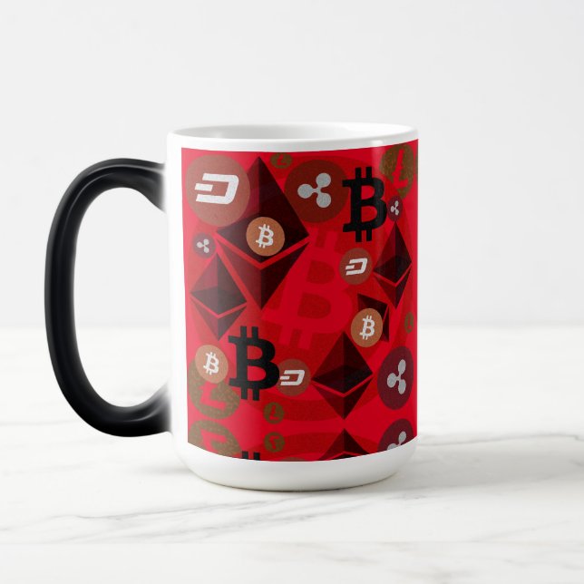 Cryptocurrency Digital Money Red Pattern Magic Mug (Left)