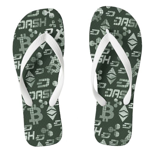 Cryptocurrency Green Money Pattern Flip Flops (Footbed)