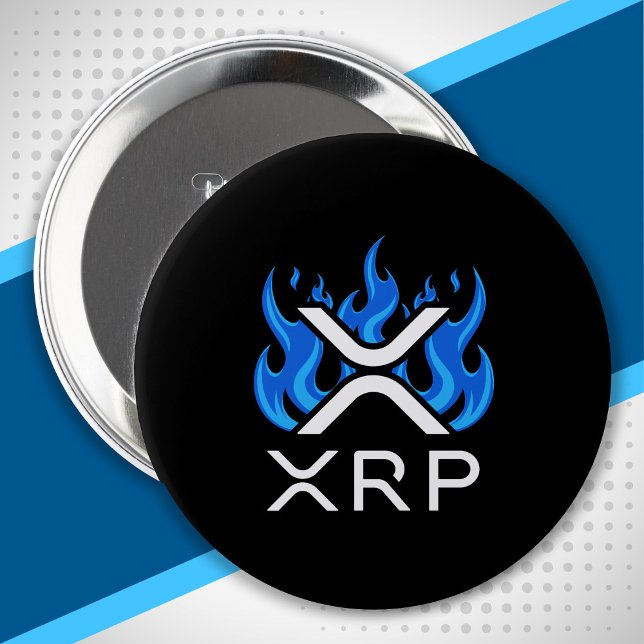 Cryptocurrency XRP Crypto Blue Flames Fire Melt 4 Inch Round Button (Creator Uploaded)