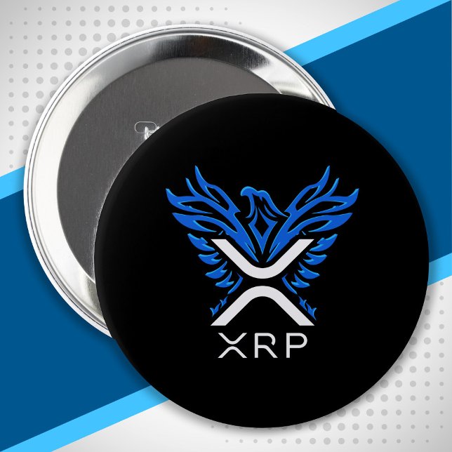 Cryptocurrency XRP Crypto Logo Blue Rising Phoenix 4 Inch Round Button (Creator Uploaded)