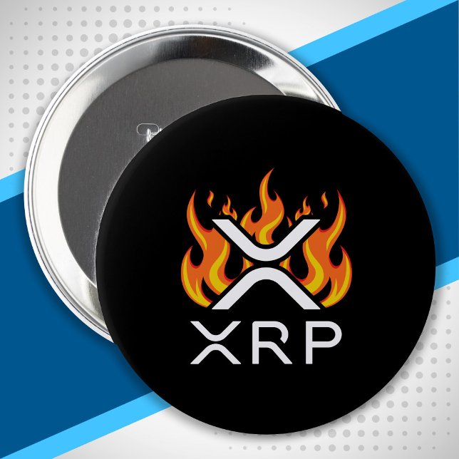 Cryptocurrency XRP Crypto Orange Flames Fire Melt 4 Inch Round Button (Creator Uploaded)