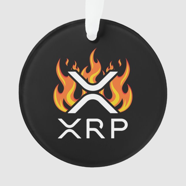 Cryptocurrency XRP Crypto Orange Flames Fire Melt Ornament (Front)