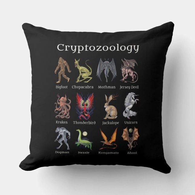 Cryptozoology Cryptid Creatures Throw Pillow (Front)
