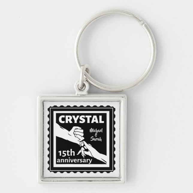 Crystal 15th wedding anniversary holding hands keychain (Front)