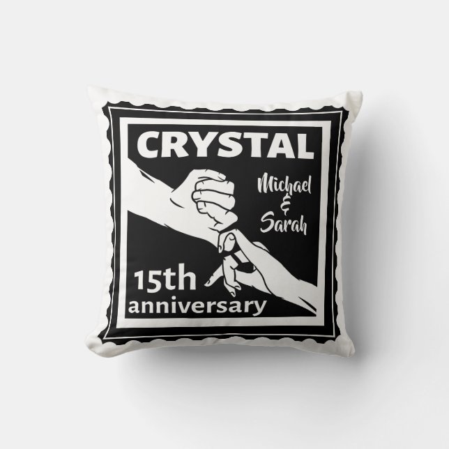 Crystal 15th wedding anniversary holding hands throw pillow (Front)