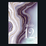 Crystal Agate Wedding Table Number Amethyst ID825<br><div class="desc">An eye-catching combination of a deep eggplant, amethyst, soft blue and white marbled agate, textured with faux-crystals and highlighted in glittering gold creates the background for the pieces in this coordinated collection. A clean, modern serif font and sprinkled specks of gold complete this striking design style. This elegant wedding table...</div>