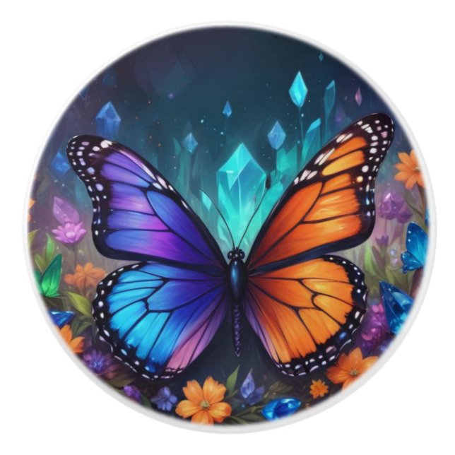 Crystal Amethyst Garden Butterfly Ceramic Knob (Front)