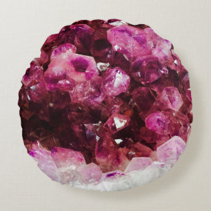 Crystal amethyst purple mineral round pillow