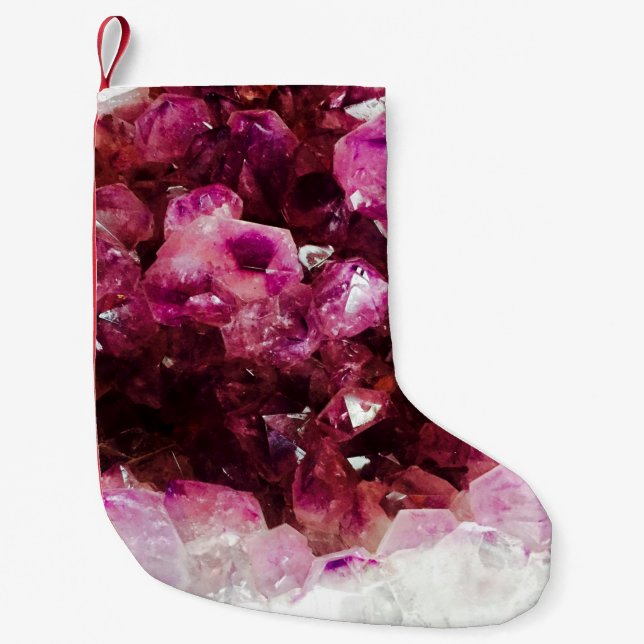 Crystal amethyst purple mineral small christmas stocking (Front)
