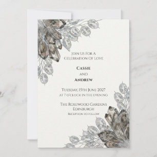 Crystal and Silver Honesty Leaf Invitation