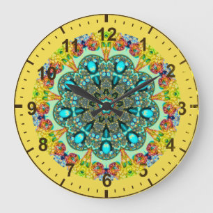 ~ Crystal and Turquoise Fractal ~ Large Clock