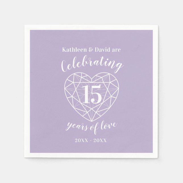 Crystal anniversary 15 years of love napkins (Front)