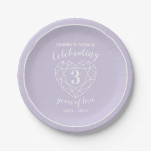 Crystal anniversary 3 years personalized party paper plate