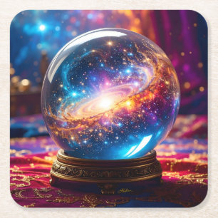 Crystal Ball - I See A Cosmic Event In Your Future Square Paper Coaster
