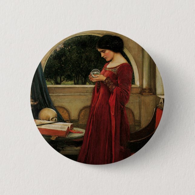 Crystal Ball Woman Waterhouse Painting 2 Inch Round Button (Front)
