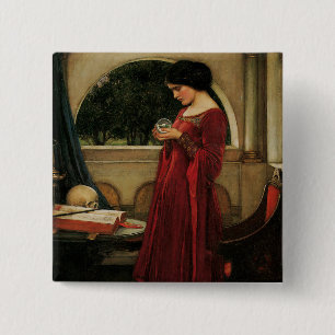 Crystal Ball Woman Waterhouse Painting 2 Inch Square Button