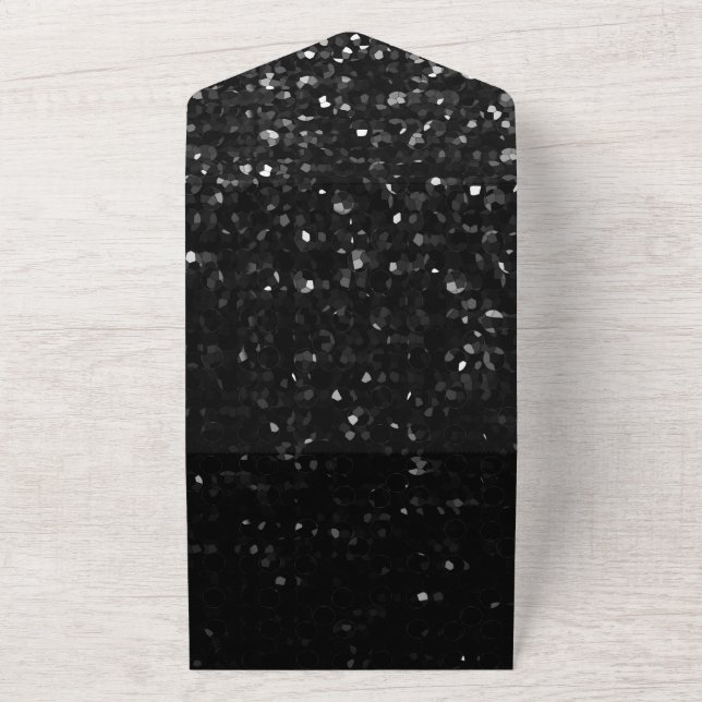 Crystal Black Bling Strass All In One Invitation (Outside)