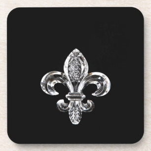 Crystal Black Fleur de lis Coaster