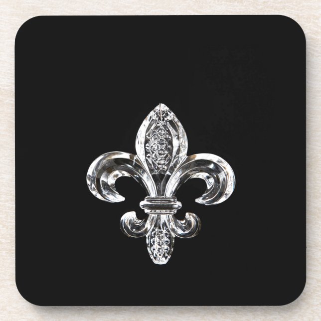 Crystal Black Fleur de lis Coaster (Front)