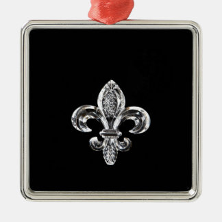 Crystal Black Fleur de lis Metal Ornament