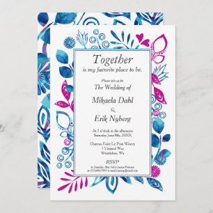 Crystal Blue and Magenta Floral Invitation