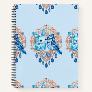 Crystal Blue Bunny and Blue Jay Heart Notebook