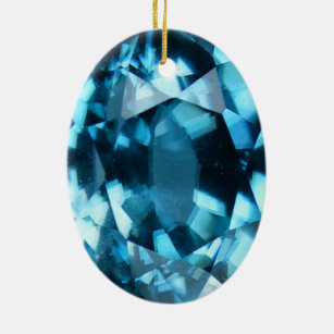 Crystal Blue Gemstone Zircon December Birthstone Ceramic Ornament