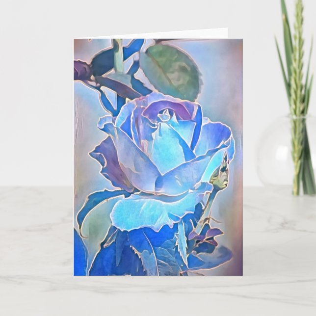 Crystal Blue Rose Art Note Card (Front)