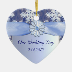 Crystal Blue Snowflake Celebration Ceramic Ornament