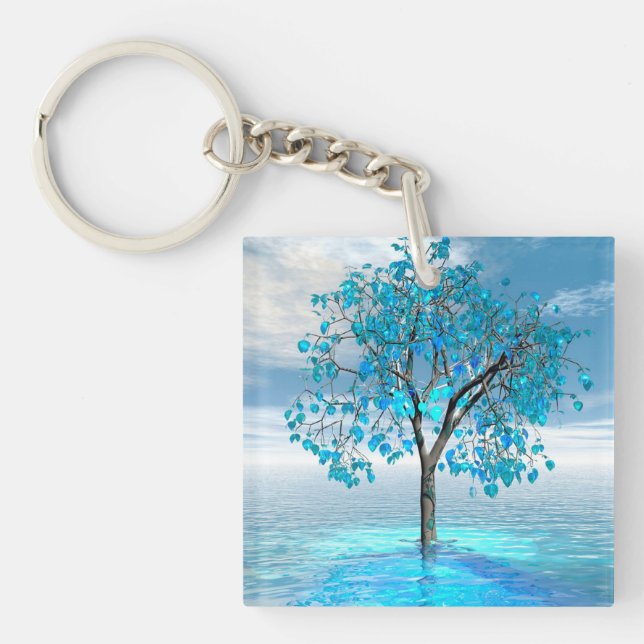 Crystal Blue Tree Acrylic Keychain (Front)
