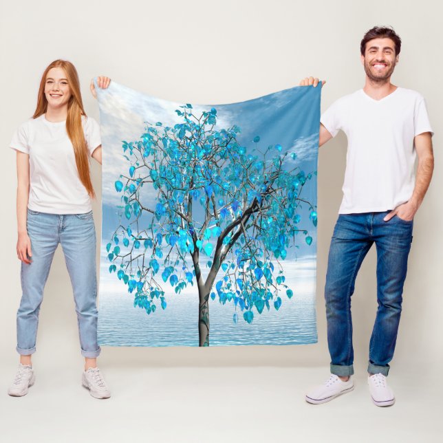 Crystal Blue Tree Fleece Blanket (In Situ)