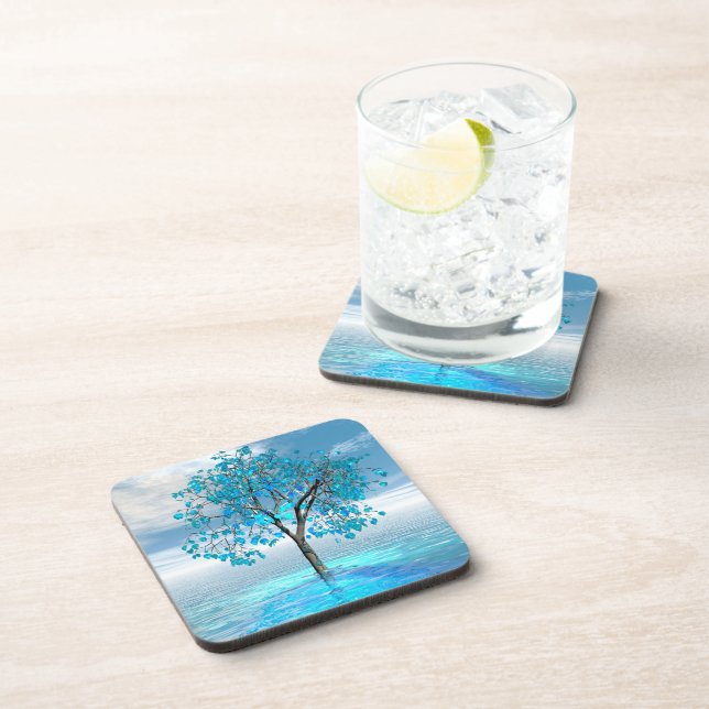 Crystal Blue Tree Hard plastic coaster (Right Side)