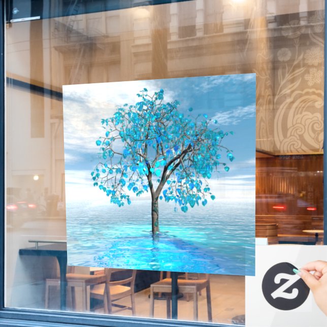 Crystal Blue Tree  Window Cling (Cafe Window)