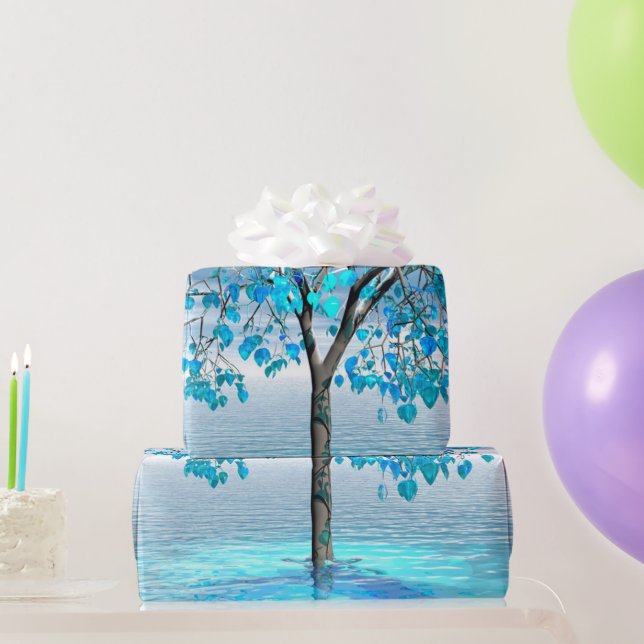 Crystal Blue Tree Wrapping Paper (Party Gifts)