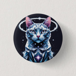 Crystal Cat Geometric Vector Art 1 Inch Round Button