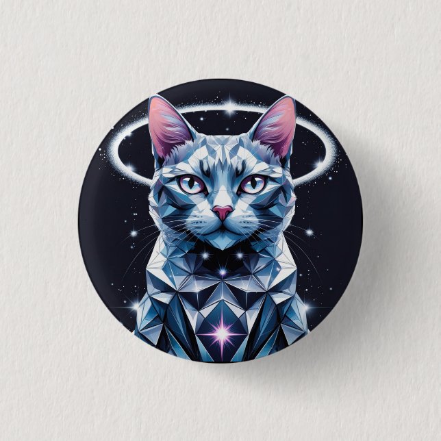 Crystal Cat Geometric Vector Art  1 Inch Round Button (Front)