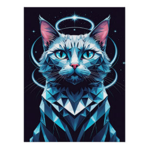 Crystal Cat Geometric Vector Art  Poster