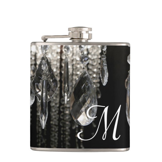 Crystal Chandelier Chic Gla Monogram Whiskey Flask (Front)