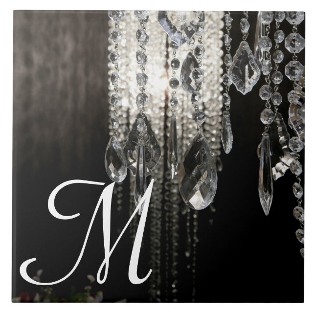 Crystal Chandelier Chic Glas Monogram Display Tile (Front)