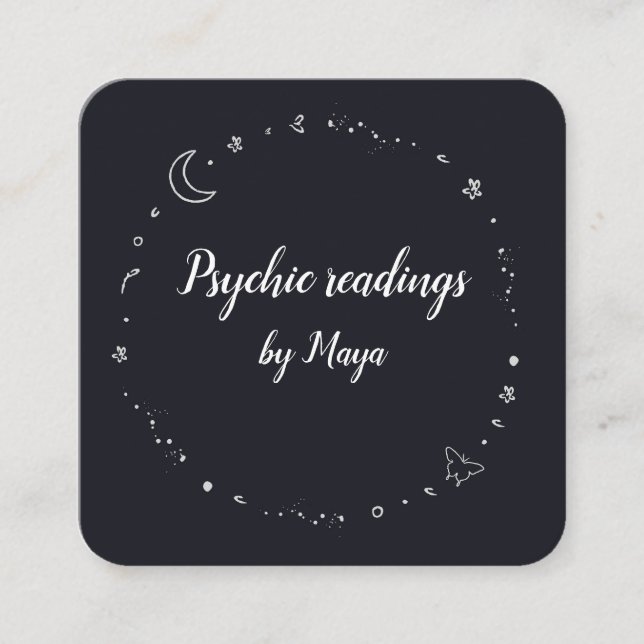 Crystal circle moon star psychic sky square business card (Front)