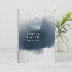 Crystal Clarity Silver Navy Modern Wedding  Invitation