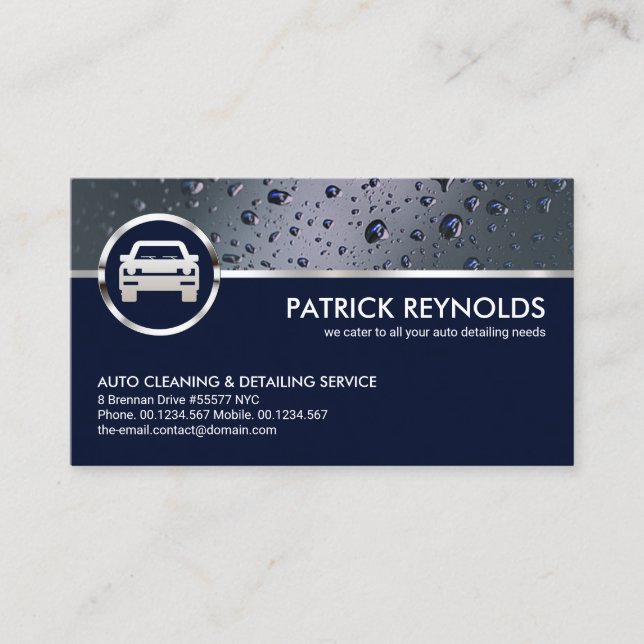 Crystal Clear Water Drops Auto Car Wash Business Card (Front)