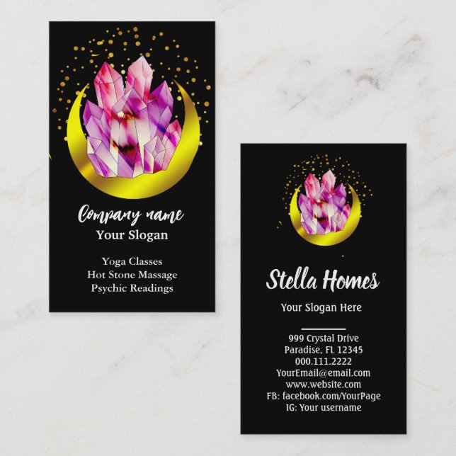  Crystal Cluster Gold Crescent Moon Mystic  Business Card (Front/Back)