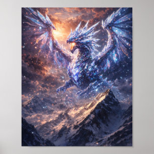 Crystal Dragon Over Mountains Poster