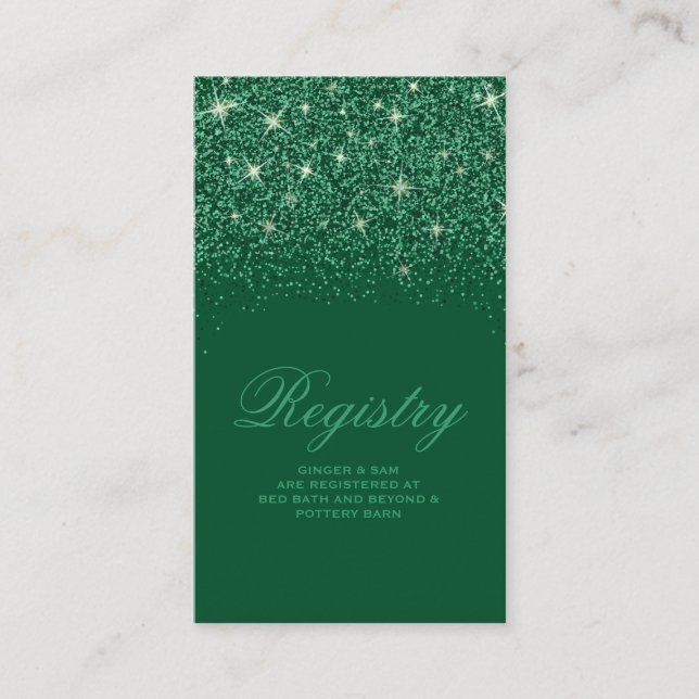 Crystal Emerald Glitter Wedding Registry Card (Front)