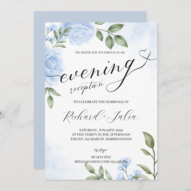 CRYSTAL Evening Wedding Reception Party Invitation (Front/Back)